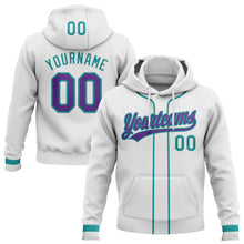 Load image into Gallery viewer, Custom Stitched White Purple-Teal Baseball Pullover Sweatshirt Hoodie