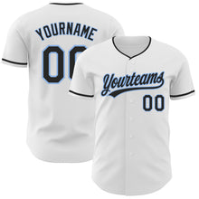 Laden Sie das Bild in den Galerie-Viewer, Custom White Black-Light Blue Authentic Baseball Jersey