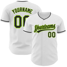 Load image into Gallery viewer, Custom White Black-Neon Green Authentic Baseball Jersey