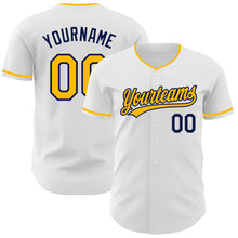 Загрузить изображение в средство просмотра галереи, Custom White Gold-Navy Authentic Baseball Jersey