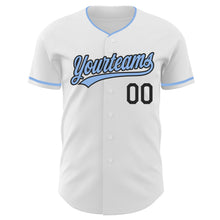 Laden Sie das Bild in den Galerie-Viewer, Custom White Light Blue-Black Authentic Baseball Jersey