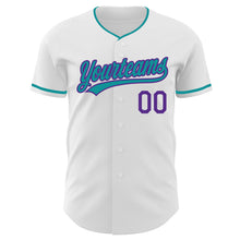 Charger l'image dans la galerie, Custom White Teal-Purple Authentic Baseball Jersey
