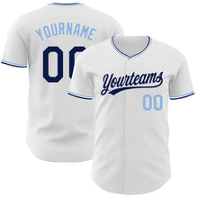 Charger l'image dans la galerie, Custom White Navy-Light Blue Authentic Baseball Jersey