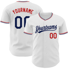 Load image into Gallery viewer, Custom White Navy-Red Authentic Baseball Jersey
