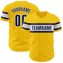 Laden Sie das Bild in den Galerie-Viewer, Custom Yellow Navy-White Authentic Baseball Jersey