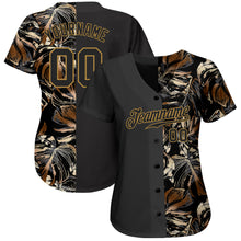Загрузить изображение в средство просмотра галереи, Custom 3D Pattern Design Golden Tropical Leaves In The Style Of Jungle And Hawaii Authentic Baseball Jersey
