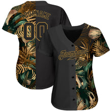 Загрузить изображение в средство просмотра галереи, Custom 3D Pattern Design Golden And Green Tropical Leaves In The Style Of Jungle And Hawaii Authentic Baseball Jersey