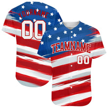 Laden Sie das Bild in den Galerie-Viewer, Custom Royal White-Red 3D American Flag Authentic Baseball Jersey