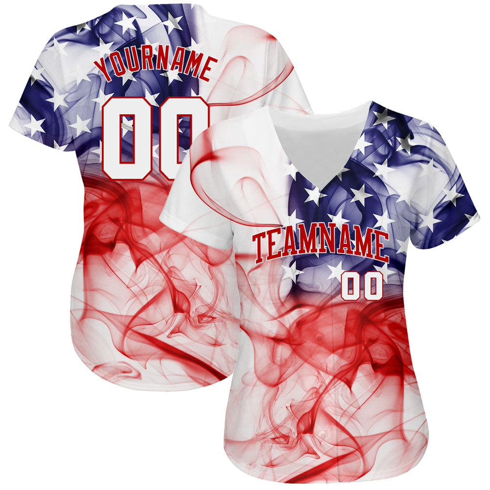 Cheap Custom White Navy-Red 3D American Flag Fashion Two-Button