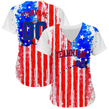 Laden Sie das Bild in den Galerie-Viewer, Custom White Royal-Red 3D American Flag Authentic Baseball Jersey