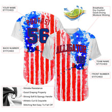 Laden Sie das Bild in den Galerie-Viewer, Custom White Royal-Red 3D American Flag Authentic Baseball Jersey