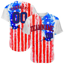 Laden Sie das Bild in den Galerie-Viewer, Custom White Royal-Red 3D American Flag Authentic Baseball Jersey