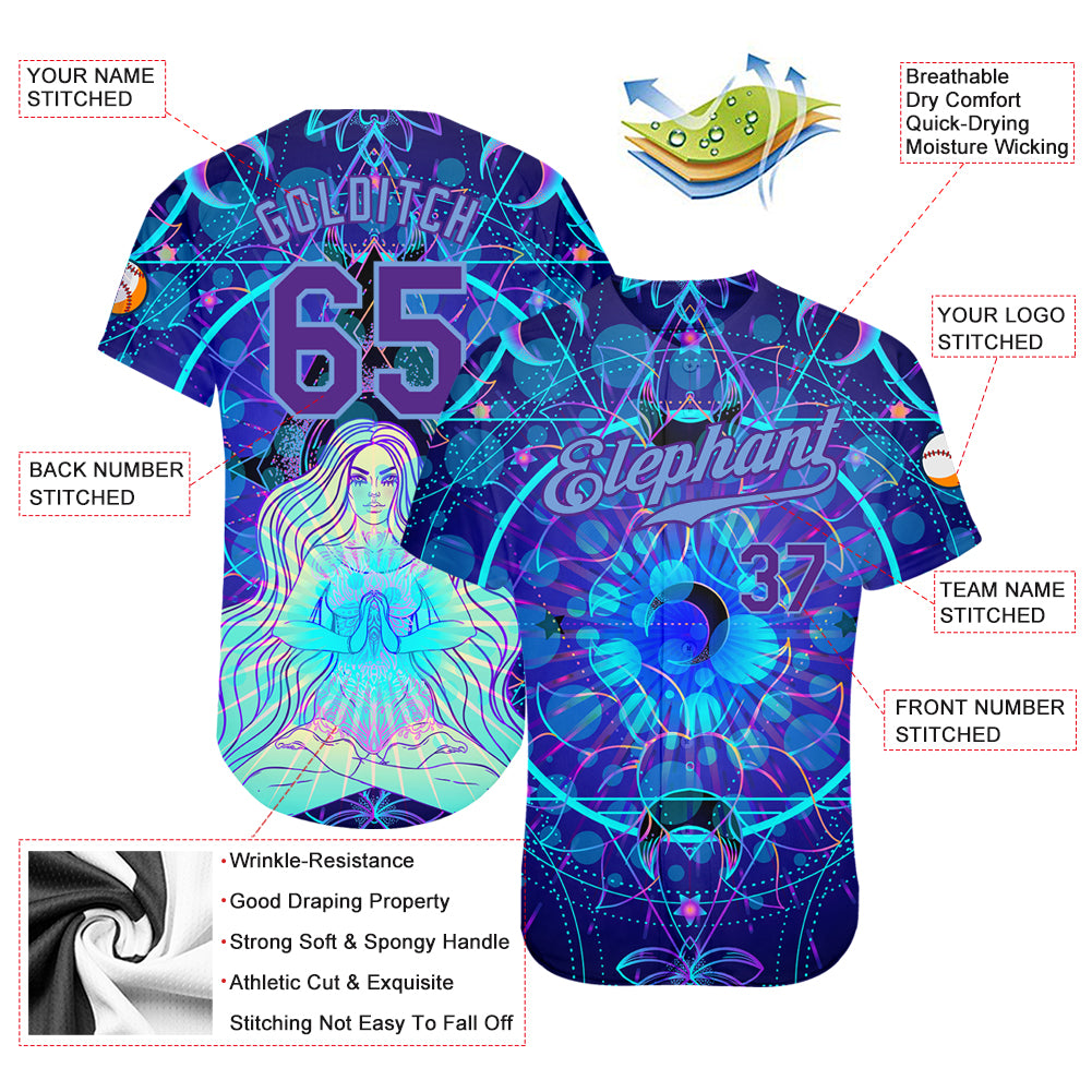 Cheap Custom 3D Pattern Design Magic Girl Sitting And Meditation In Lotus  Position Over Geometry Psychedelic Hallucination Authentic Baseball Jersey  Free Shipping – CustomJerseysPro