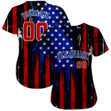 Laden Sie das Bild in den Galerie-Viewer, Custom Black Red Royal-White 3D Distressed American Flag Authentic Baseball Jersey