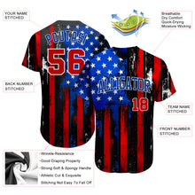Laden Sie das Bild in den Galerie-Viewer, Custom Black Red Royal-White 3D Distressed American Flag Authentic Baseball Jersey