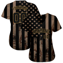 Charger l'image dans la galerie, Custom Camo Black-Old Gold 3D Salute To Service American Flag Authentic Baseball Jersey