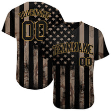 Charger l'image dans la galerie, Custom Camo Black-Old Gold 3D Salute To Service American Flag Authentic Baseball Jersey