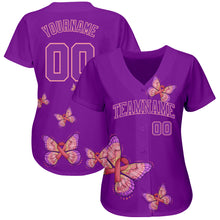 Load image into Gallery viewer, Custom 3D Pink Ribbon With Butterfly Wings Breast Cancer Awareness Month Women Health Care Support Authentic Baseball Jersey