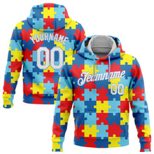 Загрузить изображение в средство просмотра галереи, Custom Stitched Autism Awareness Puzzle Pieces White-Light Blue 3D Pattern Design Sports Pullover Sweatshirt Hoodie