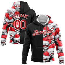 Загрузить изображение в средство просмотра галереи, Custom Stitched Black Red-White 3D Skulls And Christmas Santa's Hat Sports Pullover Sweatshirt Hoodie