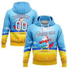 Charger l'image dans la galerie, Custom Stitched Light Blue White Gold-Royal 3D Tropical Christmas Surfing Santa Sports Pullover Sweatshirt Hoodie