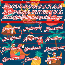 Загрузить изображение в средство просмотра галереи, Custom Stitched Navy White-Red 3D Tropical Christmas Santas With Reindeers And Flamingos Sports Pullover Sweatshirt Hoodie