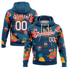 Загрузить изображение в средство просмотра галереи, Custom Stitched Navy White-Red 3D Tropical Christmas Santas With Reindeers And Flamingos Sports Pullover Sweatshirt Hoodie