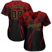 Загрузить изображение в средство просмотра галереи, Custom Black Black Red-Old Gold 3D Pattern Design Authentic Baseball Jersey