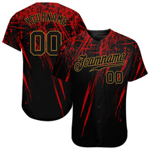 Загрузить изображение в средство просмотра галереи, Custom Black Black Red-Old Gold 3D Pattern Design Authentic Baseball Jersey