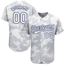 Laden Sie das Bild in den Galerie-Viewer, Custom White White-Navy 3D Pattern Design Authentic Baseball Jersey