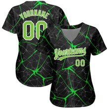 Load image into Gallery viewer, Custom Black Neon Green-White 3D Pattern Design Authentic Baseball Jersey