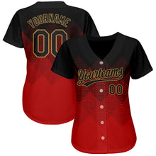 Load image into Gallery viewer, Custom Red Black-Old Gold 3D Pattern Design Authentic Baseball Jersey