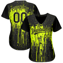 Laden Sie das Bild in den Galerie-Viewer, Custom Neon Green Black 3D Pattern Design Dripping Splatter Art Authentic Baseball Jersey