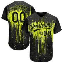 Laden Sie das Bild in den Galerie-Viewer, Custom Neon Green Black 3D Pattern Design Dripping Splatter Art Authentic Baseball Jersey