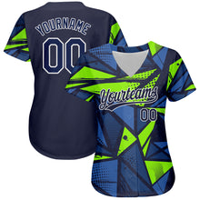 Загрузить изображение в средство просмотра галереи, Custom Navy Navy-Neon Green 3D Pattern Design Authentic Baseball Jersey