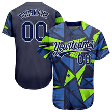 Загрузить изображение в средство просмотра галереи, Custom Navy Navy-Neon Green 3D Pattern Design Authentic Baseball Jersey