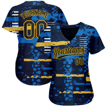 Загрузить изображение в средство просмотра галереи, Custom Navy Navy-Gold 3D Pattern Design Authentic Baseball Jersey