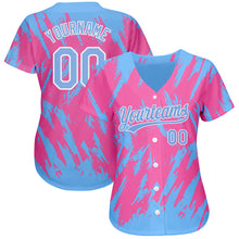Laden Sie das Bild in den Galerie-Viewer, Custom Pink Powder Blue-White 3D Pattern Design Authentic Baseball Jersey