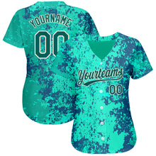 Load image into Gallery viewer, Custom Teal Midnight Green-Cream 3D Pattern Design Authentic Baseball Jersey