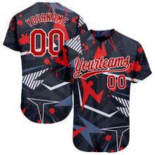 Laden Sie das Bild in den Galerie-Viewer, Custom Black Red-White 3D Pattern Design Authentic Baseball Jersey