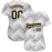 Load image into Gallery viewer, Custom White Black-Old Gold 3D Pattern Design Authentic Baseball Jersey