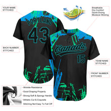 Load image into Gallery viewer, Custom Black Black Teal-Light Blue 3D Pattern Design Authentic Baseball Jersey