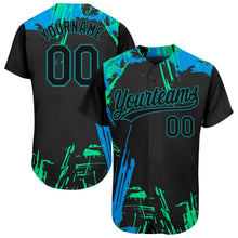 Load image into Gallery viewer, Custom Black Black Teal-Light Blue 3D Pattern Design Authentic Baseball Jersey