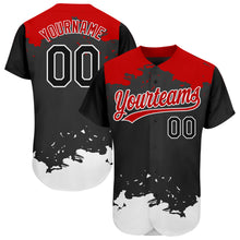 Load image into Gallery viewer, Custom Black Black-Red 3D Pattern Design Authentic Baseball Jersey