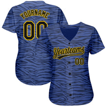Load image into Gallery viewer, Custom Light Blue Black-Gold 3D Pattern Design Authentic Baseball Jersey