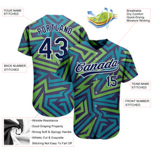 Load image into Gallery viewer, Custom Teal Navy-Kelly Green 3D Pattern Design Authentic Baseball Jersey