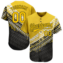 Laden Sie das Bild in den Galerie-Viewer, Custom Gold Gold-Black 3D Pattern Design Authentic Baseball Jersey