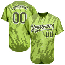 Laden Sie das Bild in den Galerie-Viewer, Custom Neon Green Olive-White 3D Pattern Design Authentic Baseball Jersey