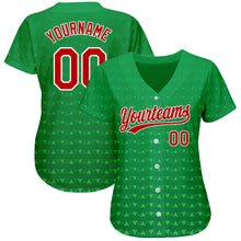 Laden Sie das Bild in den Galerie-Viewer, Custom Kelly Green Red-White 3D Pattern Design Authentic Baseball Jersey