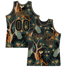 Загрузить изображение в средство просмотра галереи, Custom Black Black-Old Gold 3D Pattern Design Tiger And Peacock Authentic Basketball Jersey